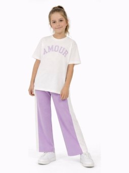 Παιδικό Σετ Ρούχων “Amour” Λευκό T-Shirt & Λιλά Παντελόνι