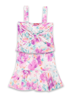 Σετ – Crop top floral με φιόγκο και φούστα σορτς