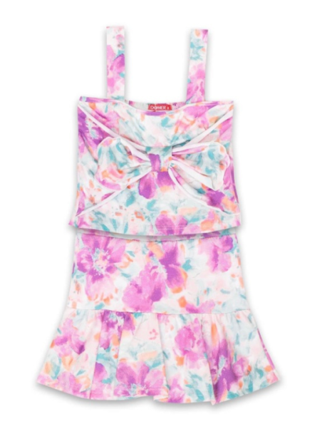 Σετ – Crop top floral με φιόγκο και φούστα σορτς